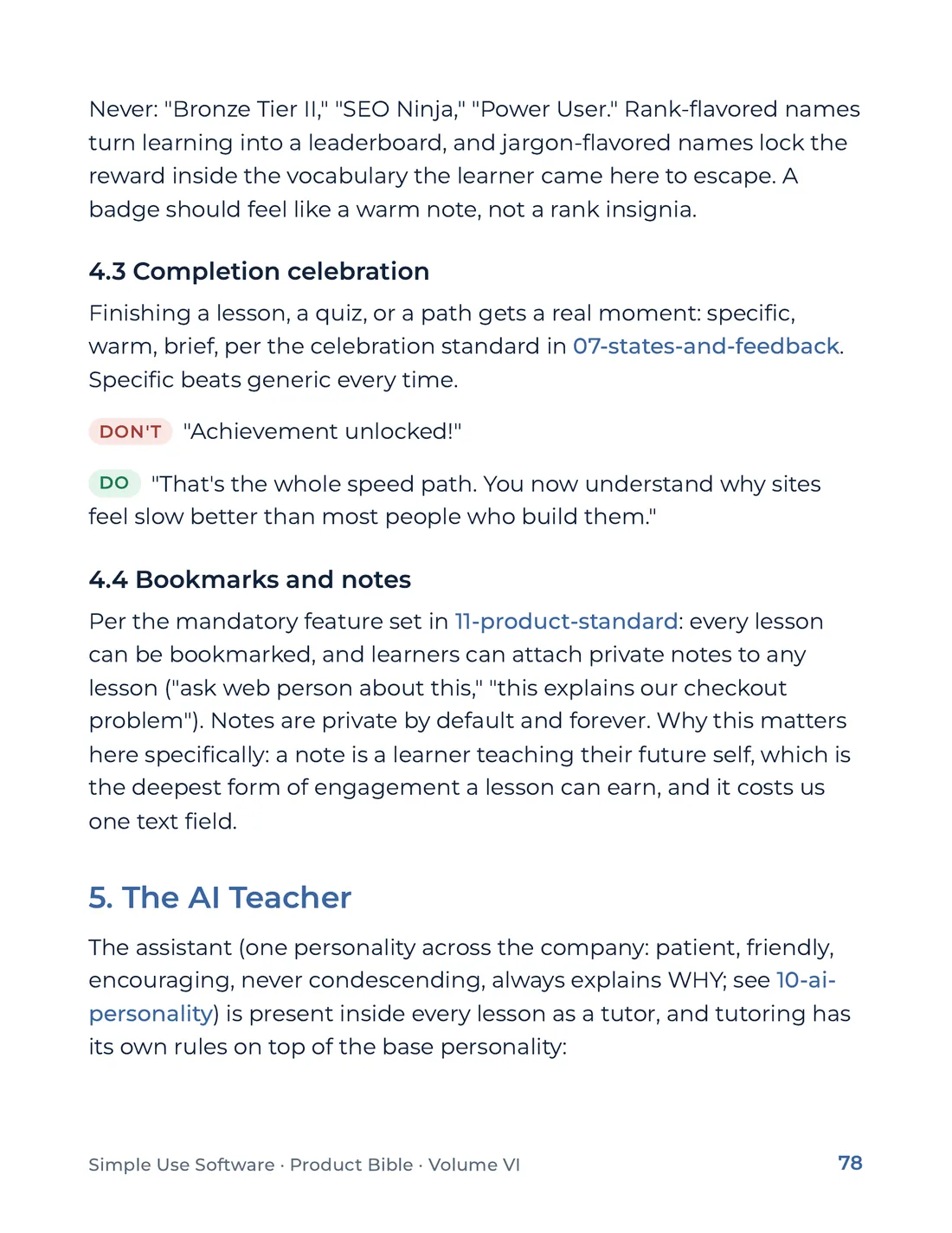Product Bible, Products in Practice, page 78