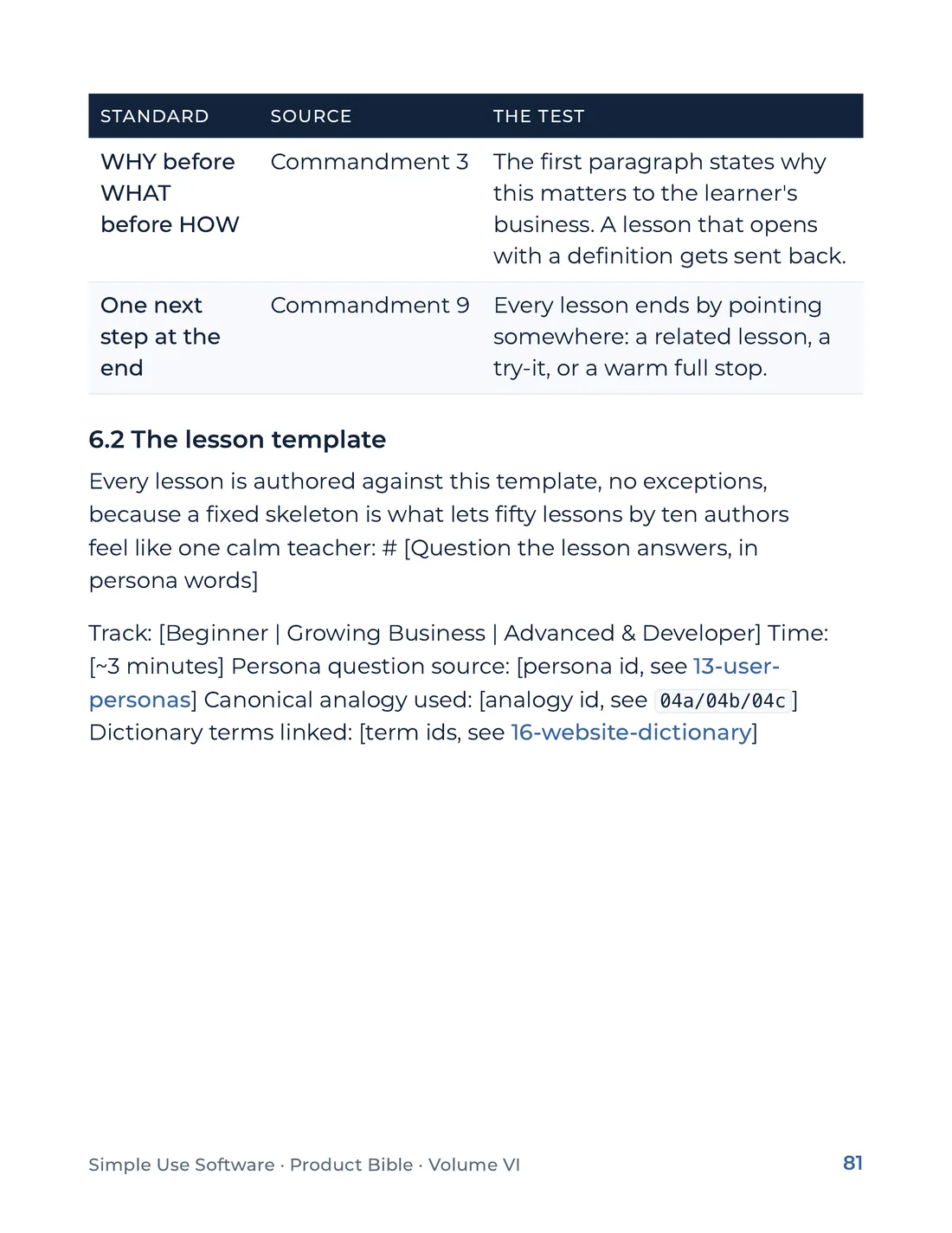 Product Bible, Products in Practice, page 81