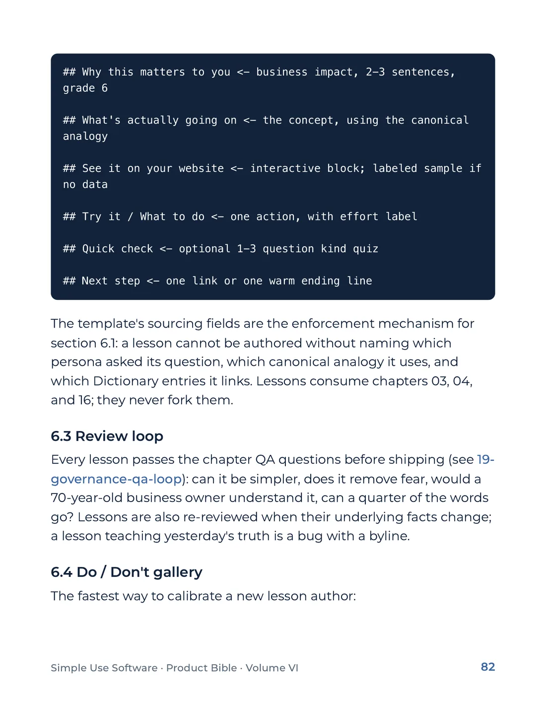 Product Bible, Products in Practice, page 82