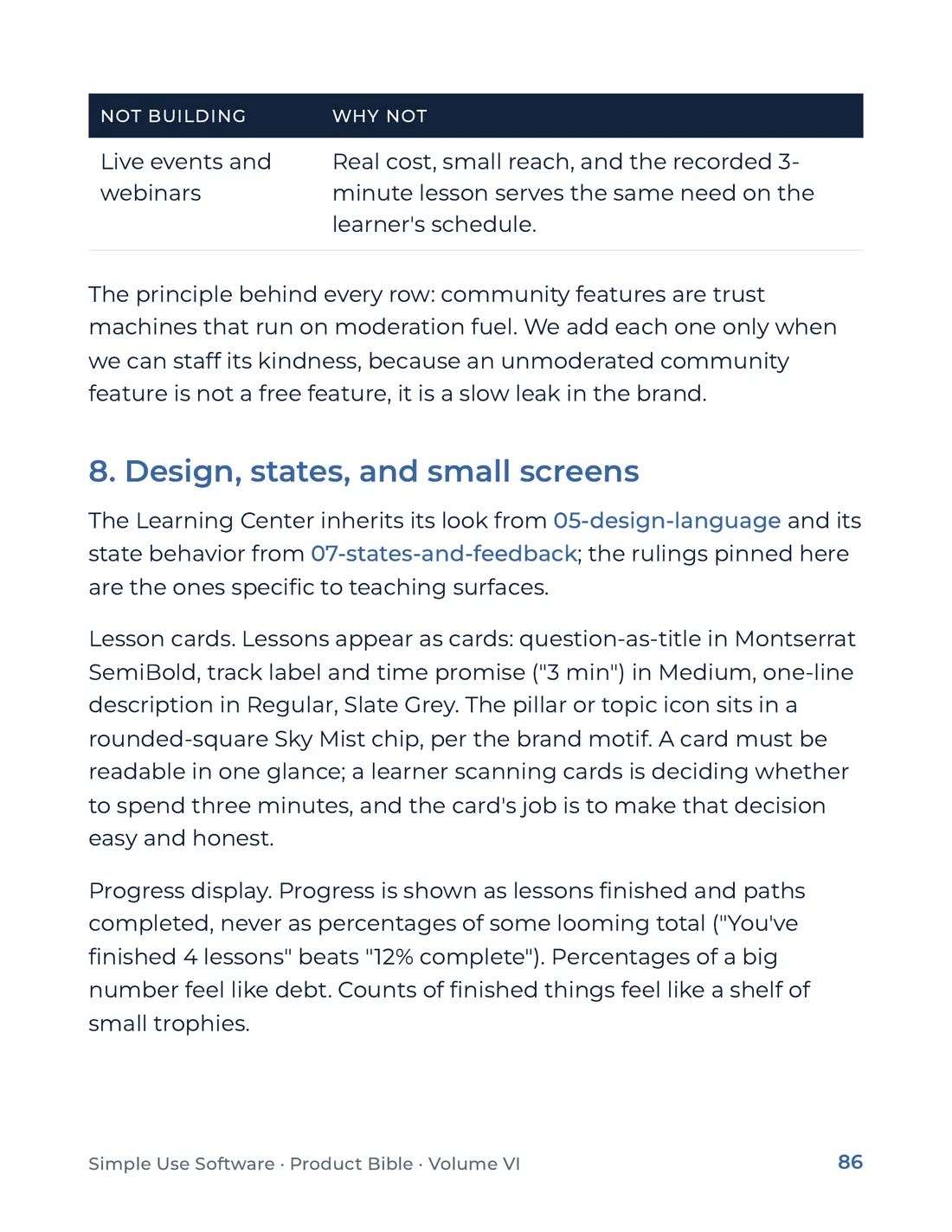 Product Bible, Products in Practice, page 86