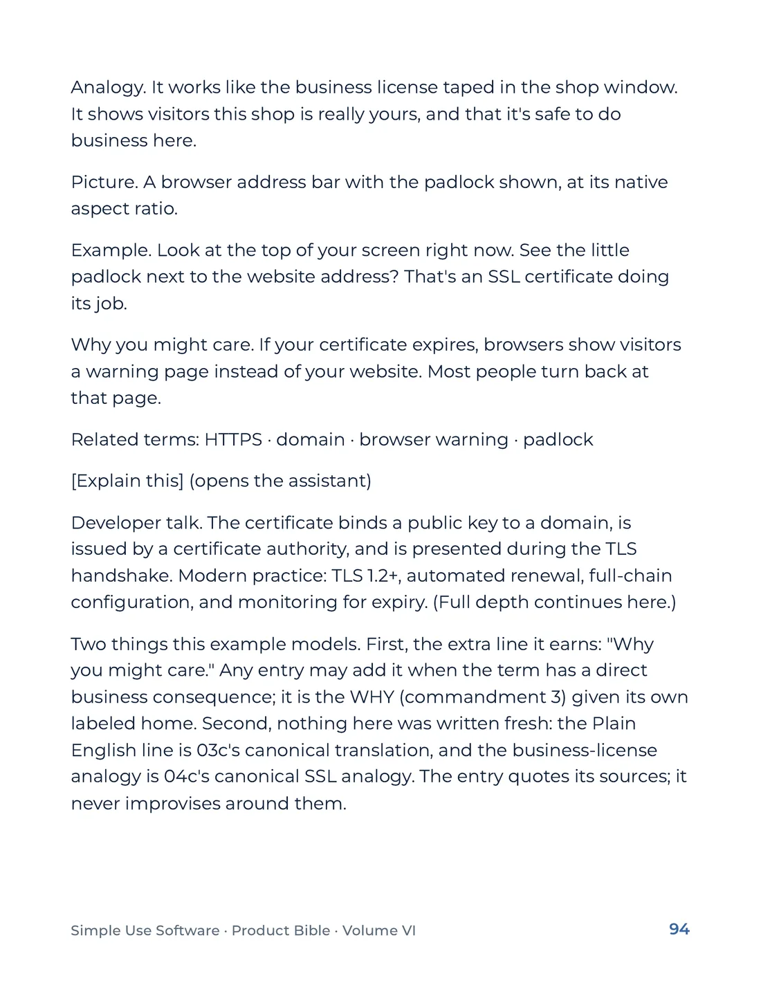 Product Bible, Products in Practice, page 94