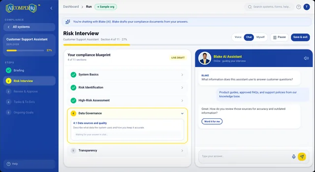 AI Comply HQ: Guided Risk Interview