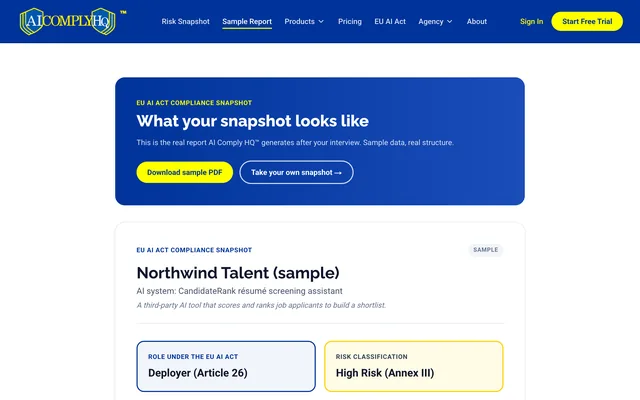 AI Comply HQ: Sample report page