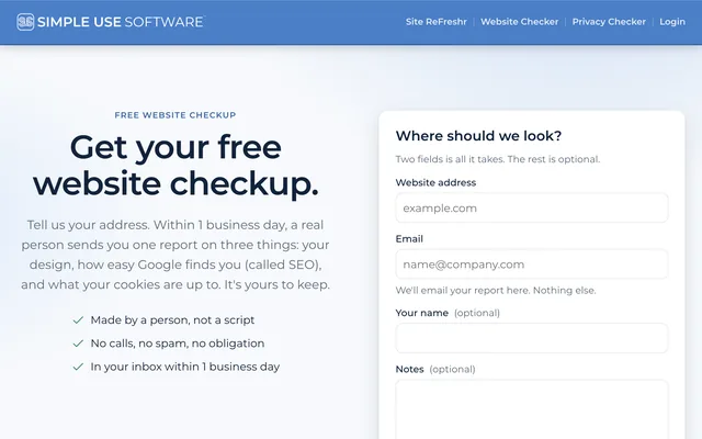Simple Use Software: Free checkup page