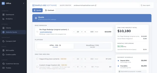 Simple Use Software: Website Quote