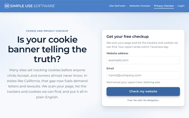 Simple Use Software: Privacy checkup page