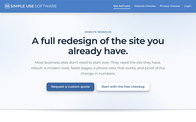 Simple Use Software: Website redesign page